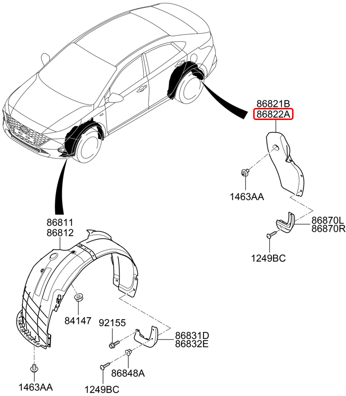 Lòng dè sau chính hãng HYUNDAI RH | 86822H6500 tại HCM