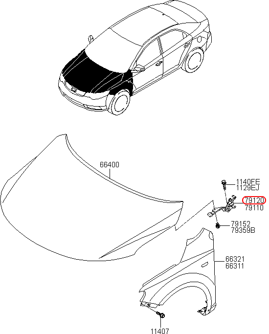 Bản lề capo KIA Forte RH, 791201M000, chính hãng KIA HCM