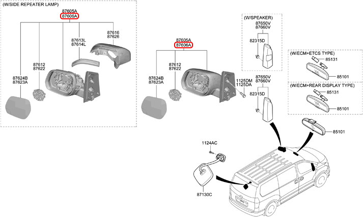 Kính chiếu hậu chính hãng HYUNDAI RH | 876204H100 tại HCM