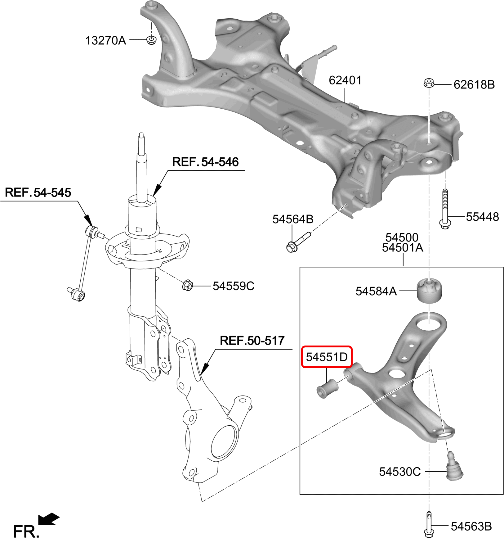 Cao su càng a nhỏ chính hãng HYUNDAI, mã phụ tùng 5455107000, Kaizen parts.