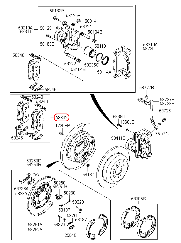 Bố thắng sau KIA Sorento 09-12, 583022PA00, 583022PA70, 583022BA50,chính hãng KIA HCM