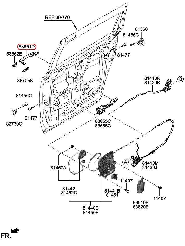 Tay cửa sau KIA Sedona LH, 83651A9000,chính hãng KIA HCM