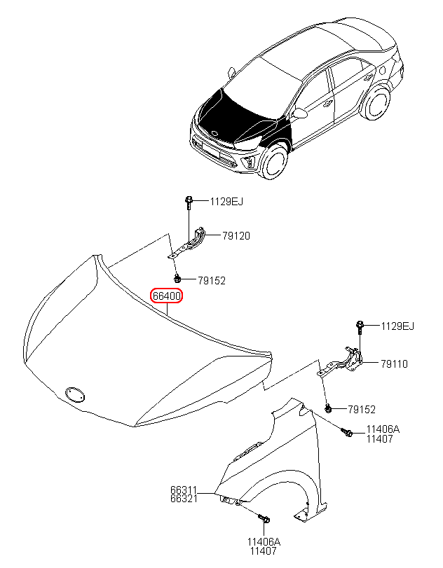 Capo KIA Soluto 19, 66400H7010,chính hãng KIA HCM