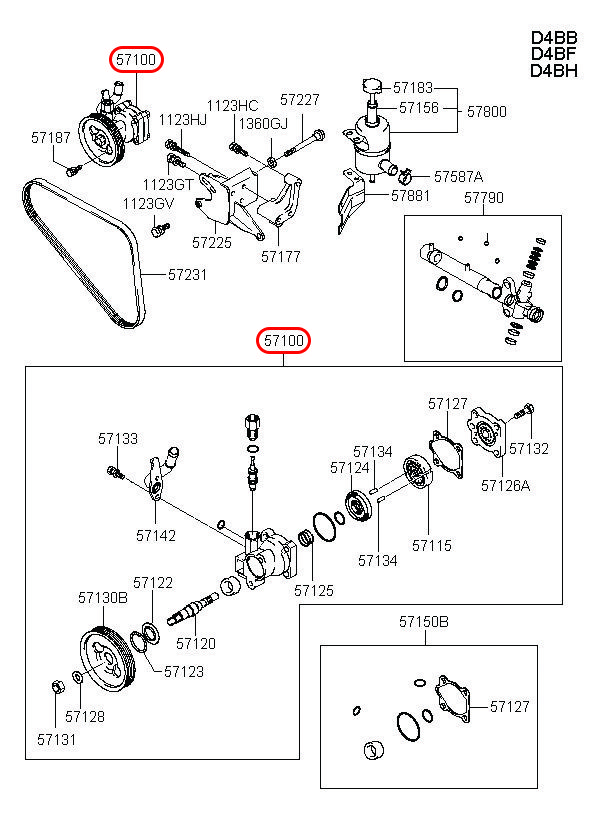 Bơm trợ lực lái Libero 05 2.5 động cơ D4BH, 571004A010, HYUNDAI HCM, KIA HCM, chính hãng HYUNDAI