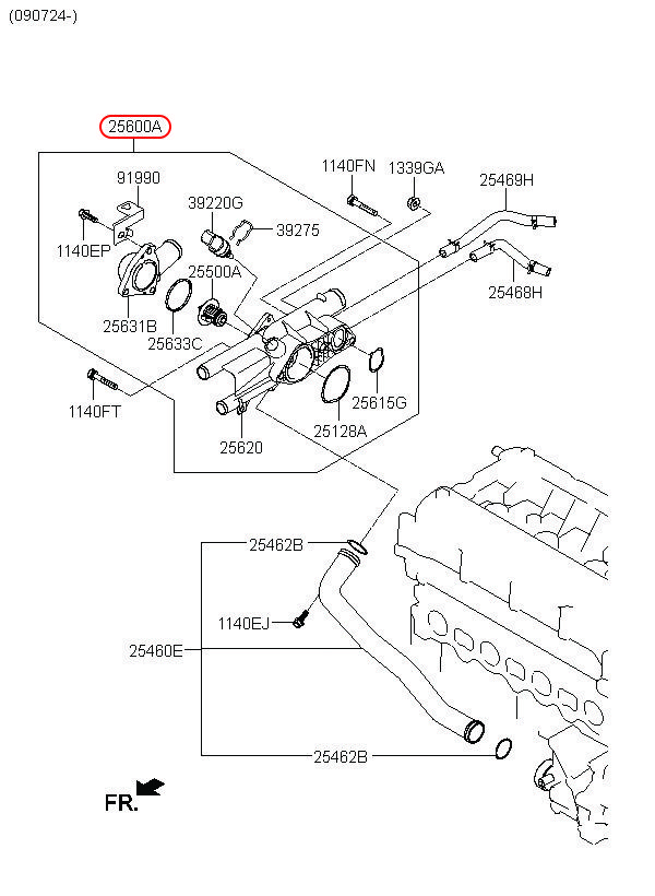 Cụm van hằng nhiệt Hyundai Sonata 08-12, 256002G400, HYUNDAI HCM, KIA HCM