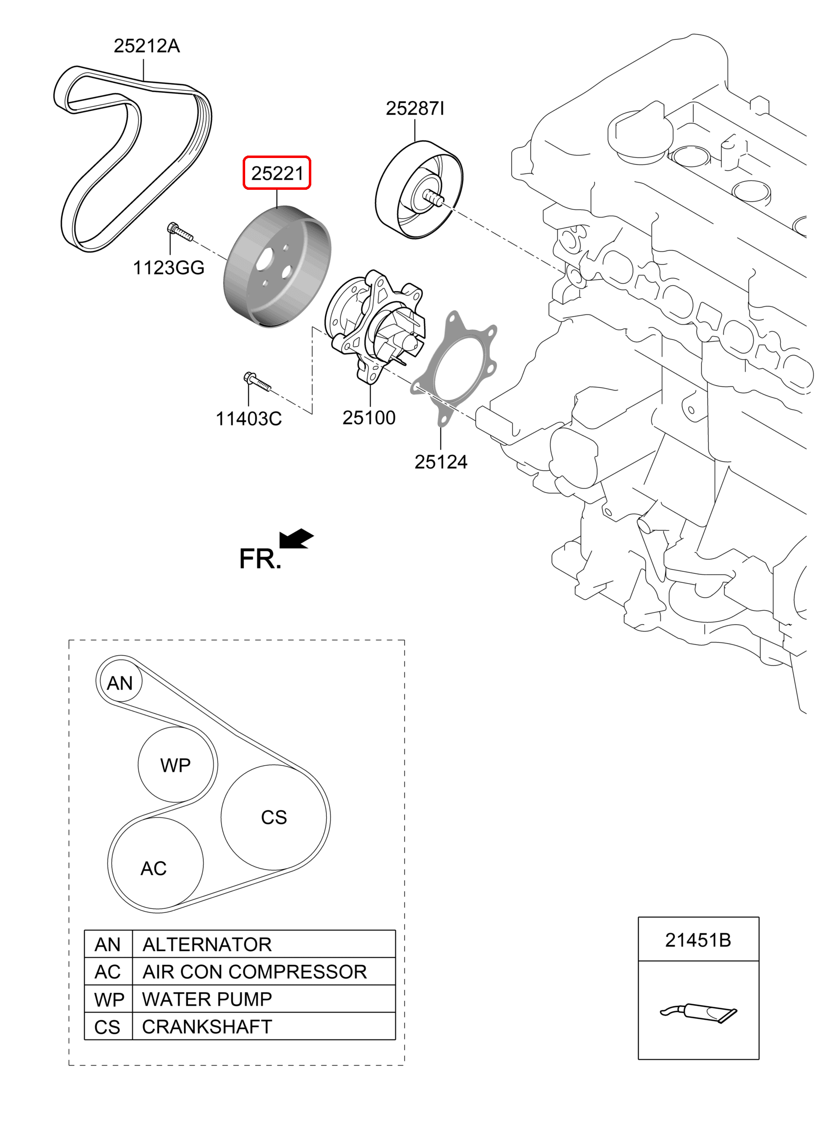 Puly bơm nước chính hãng HYUNDAI | 252212B700