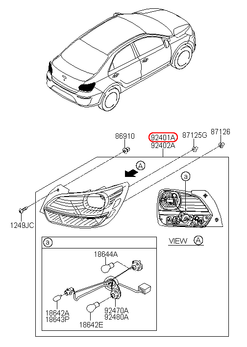 Đèn lái KIA Soluto 19 LH, 92401H7000,chính hãng KIA HCM