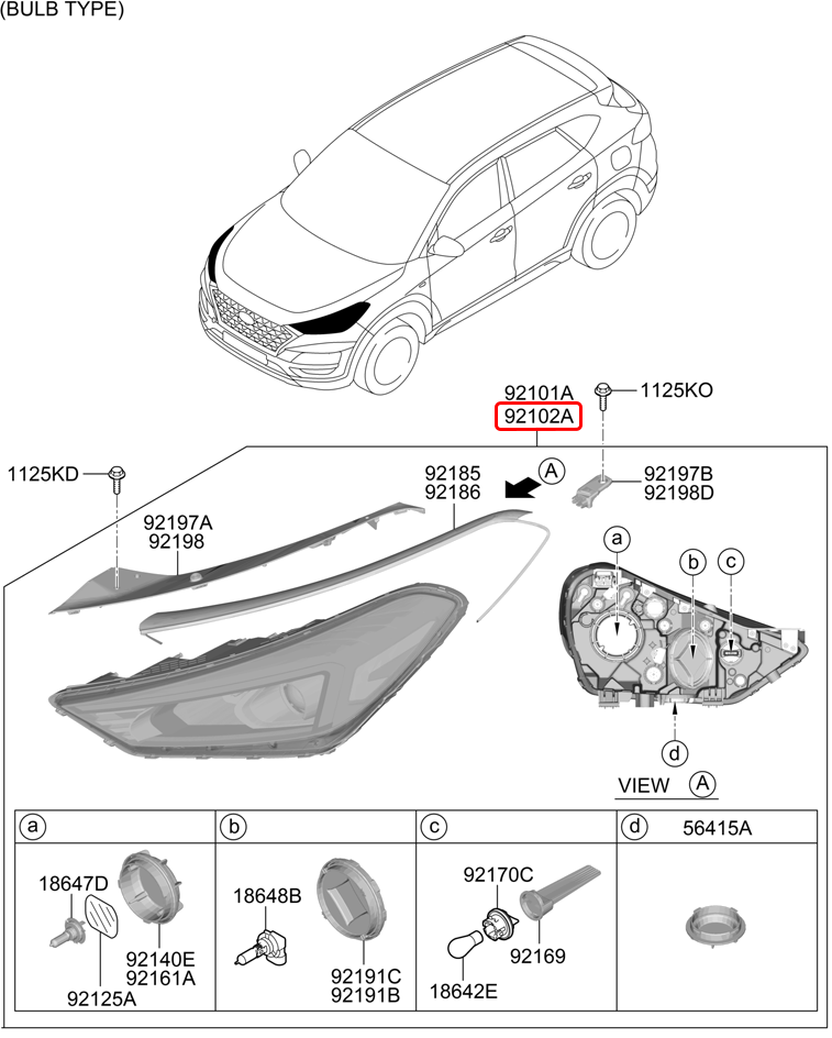 Đèn pha chính hãng HYUNDAI RH | 92102D3700 tại HCM