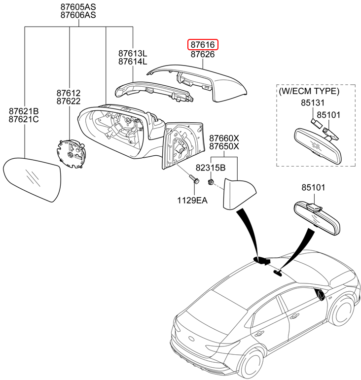 Ốp kính chiếu hậu chính hãng HYUNDAI LH | 87616H6030 tại HCM