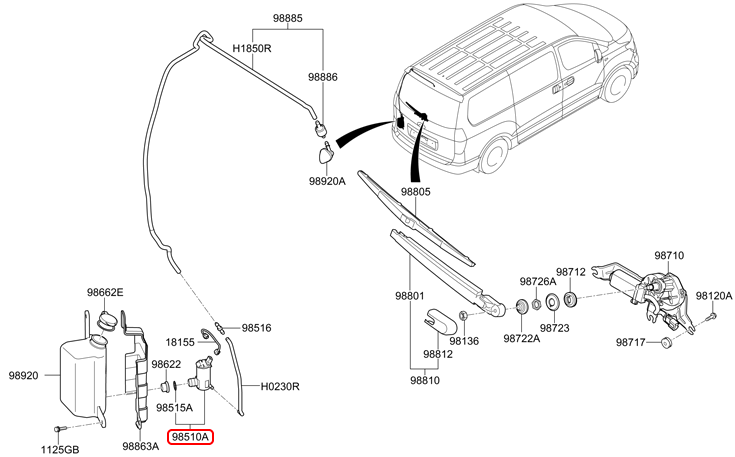 Mô tơ rửa kính chính hãng HYUNDAI sau | 985104H000 tại HCM