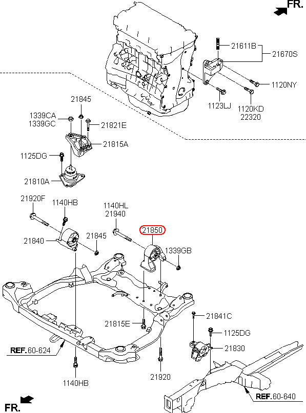 Cao su chân máy sau chính hãng KIA, mã phụ tùng 219301M350, phụ tùng KIA tại HCM.