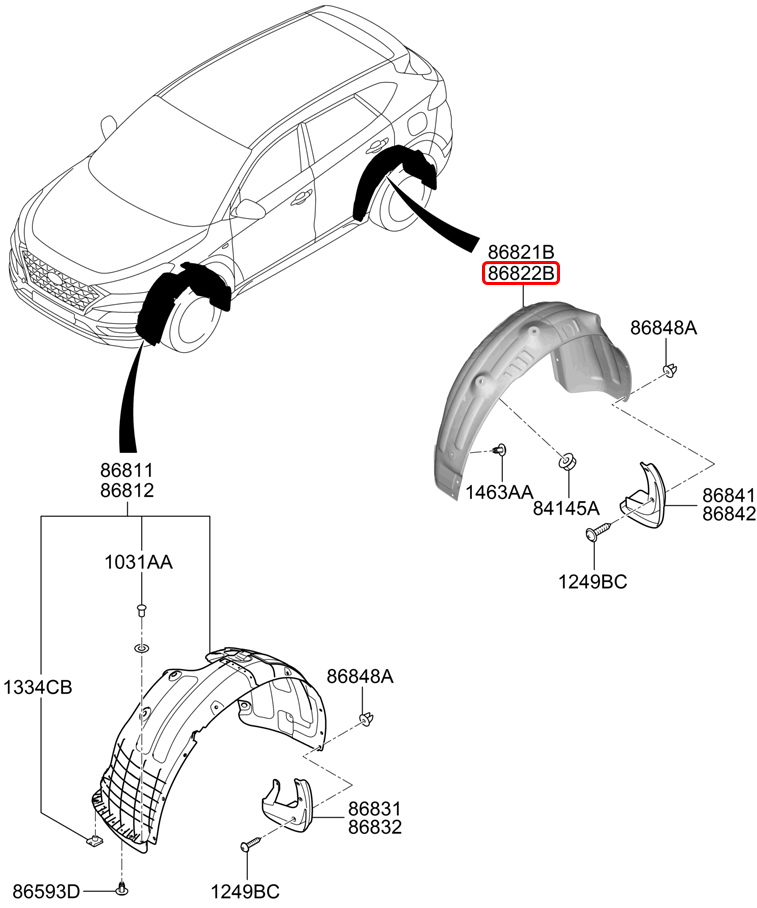 Lòng dè sau chính hãng HYUNDAI RH | 86822D3500 tại HCM