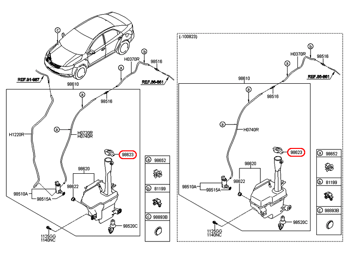 Nắp bình nước rửa kính KIA Forte, 986233E000,chính hãng KIA HCM