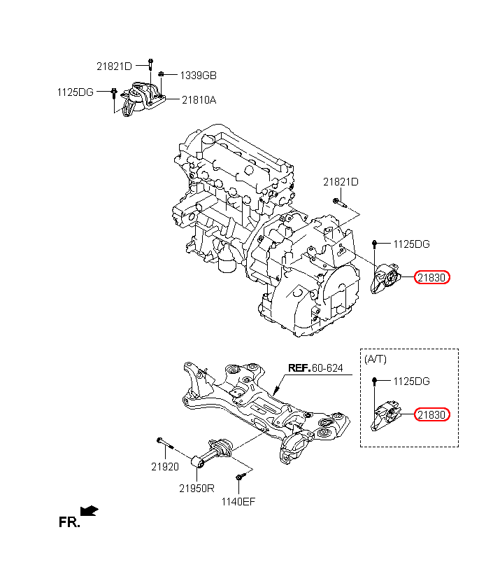 Cao su chân hộp số KIA Morning 12-18 1.2 LH AT, 218301Y120,chính hãng KIA HCM