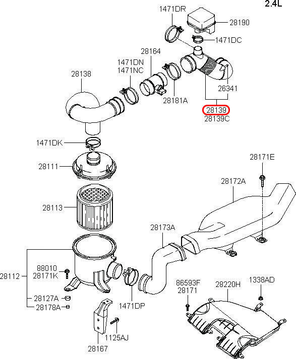 Ống gió bô e Starex 06, 281394A500, HYUNDAI HCM, KIA HCM, chính hãng HYUNDAI