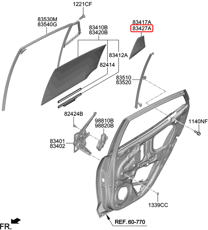 Kính chết cửa sau chính hãng HYUNDAI RH | 83427K6400 tại HCM