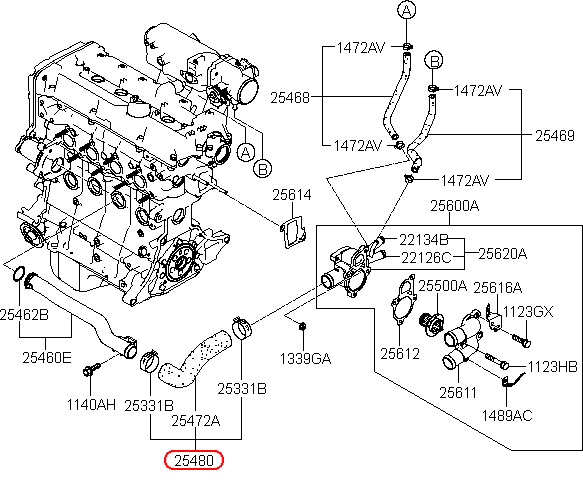 Ống nước vào KIA RIO, 2548026001,chính hãng KIA HCM