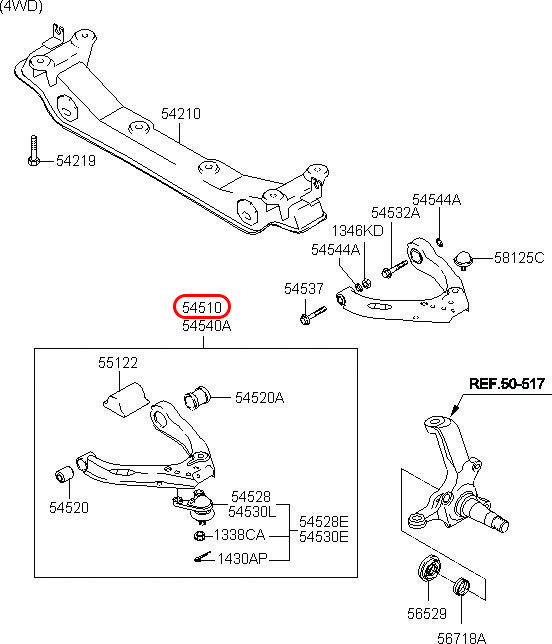 Càng a dưới Starex 06 LH, 545004A600, HYUNDAI HCM, KIA HCM, chính hãng HYUNDAI