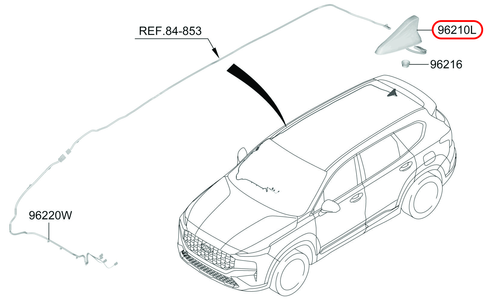 Ăng ten chính hãng HYUNDAI, 96210S1BA0, phụ tùng ô tô HYUNDAI, phụ tùng ô tô KIA, phụ tùng chính hãng HYUNDAI tại HCM, phụ tùng chính hãng KIA tại HCM