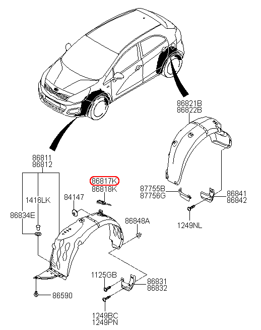 Ốp lòng dè trước KIA Rio 12-15 LH, 868171W010,chính hãng KIA HCM