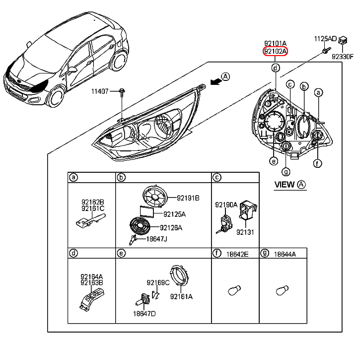 Đèn pha KIA Rio 12-15 RH không led, 921021W000,chính hãng KIA HCM