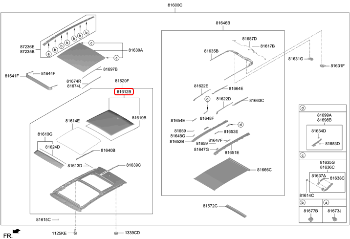 Kính cửa sổ trời chính hãng HYUNDAI sau | 81612D3000 tại HCM