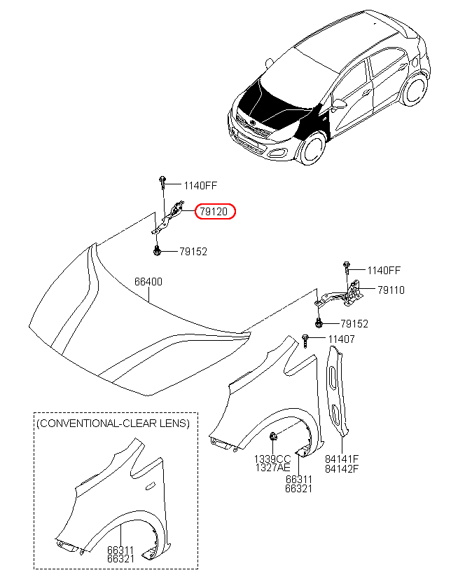 Bản lề capo KIA Rio 12-15 RH, 791201W000,chính hãng KIA HCM