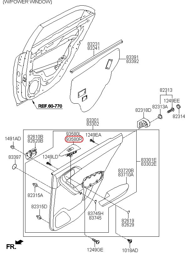 Công tắc nâng kính phụ KIA Forte phía sau RH, 935801M500WK, chính hãng KIA HCM