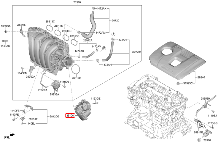 Cụm bướm ga chính hãng HYUNDAI | 351002E100 tại HCM