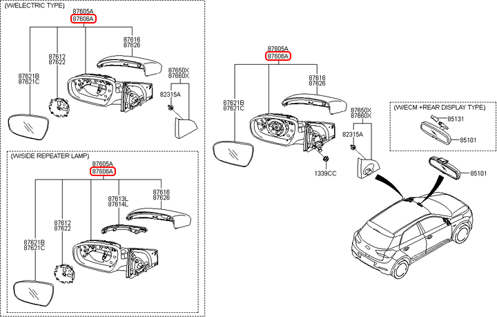 Kính chiếu hậu chính hãng HYUNDAI RH | 87620C7300 tại HCM