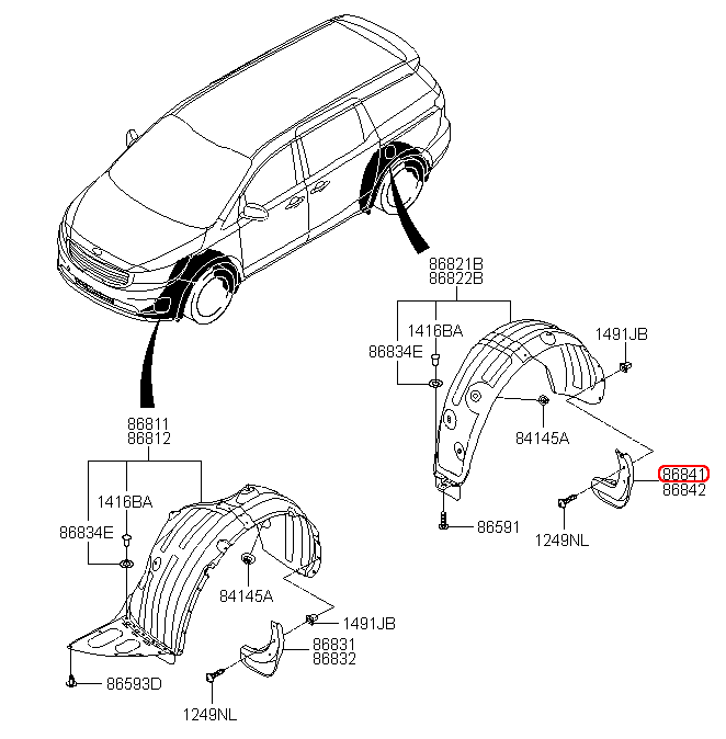 Chắn bùn bánh sau KIA Sedona LH, 86841A9000,chính hãng KIA HCM