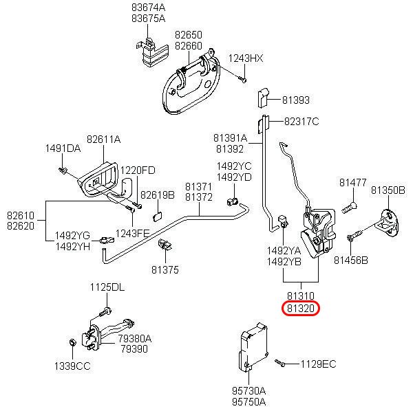 Khoá cửa trước Libero 05 RH 2.5 động cơ D4CB, 813204A000, HYUNDAI HCM, KIA HCM, chính hãng HYUNDAI