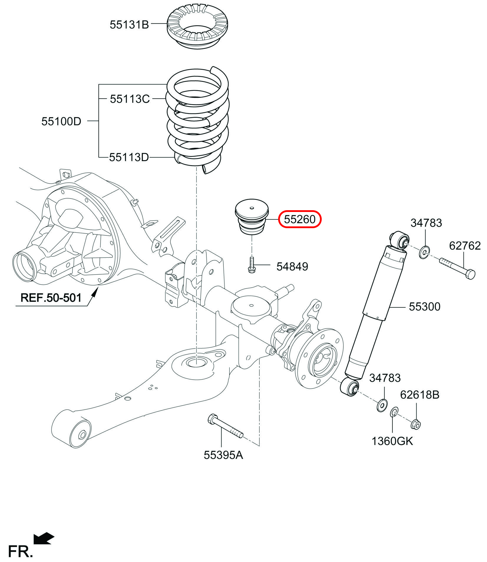 Cao su tăng bông nhún sau chính hãng HYUNDAI, 552604H050, phụ tùng ô tô HYUNDAI, phụ tùng ô tô KIA, phụ tùng chính hãng HYUNDAI tại HCM, phụ tùng chính hãng KIA tại HCM