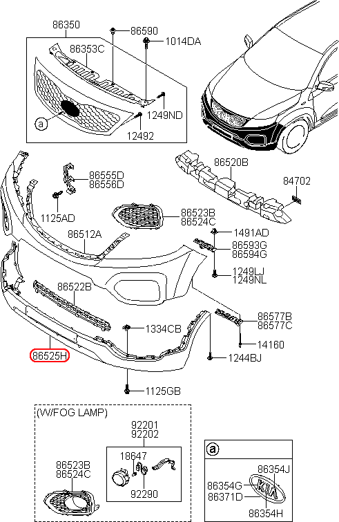 Ốp cản trước KIA Sorento 09 dưới, 865122P100,chính hãng KIA HCM