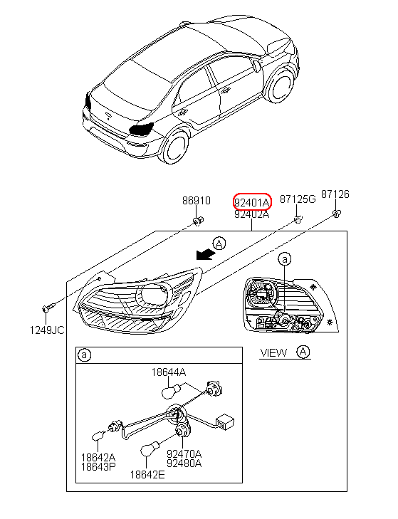 Đèn lái KIA Soluto 19 LH, 92401H7000, 92401H7100,chính hãng KIA HCM