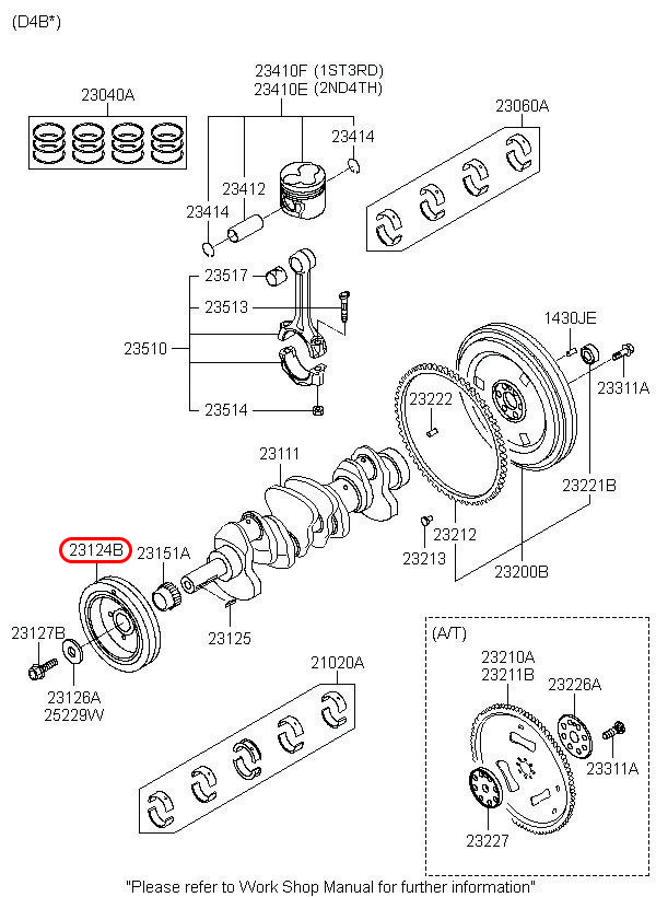 Puly cốt máy Libero 05 2.5 động cơ D4BH, 2312442030, HYUNDAI HCM, KIA HCM, chính hãng HYUNDAI