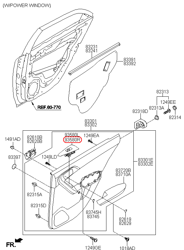 Công tắc nâng kính phụ KIA Forte 09-12 RH, 935851M000WK, chính hãng KIA HCM