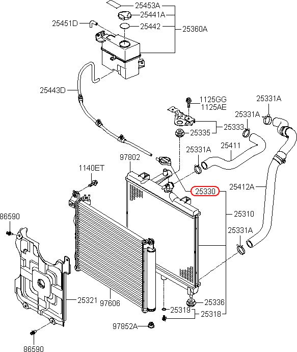 Nắp két nước KIA Morning đời 2006-2016 1.1, 2533039100, 253301R000, 253302E100, 253302E010, 253303K000, 2533017000, chính hãng HYUNDAI tại HCM.