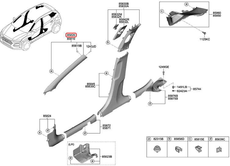 Ốp trụ a chính hãng HYUNDAI trước RH | 85820J9000TTX tại HCM