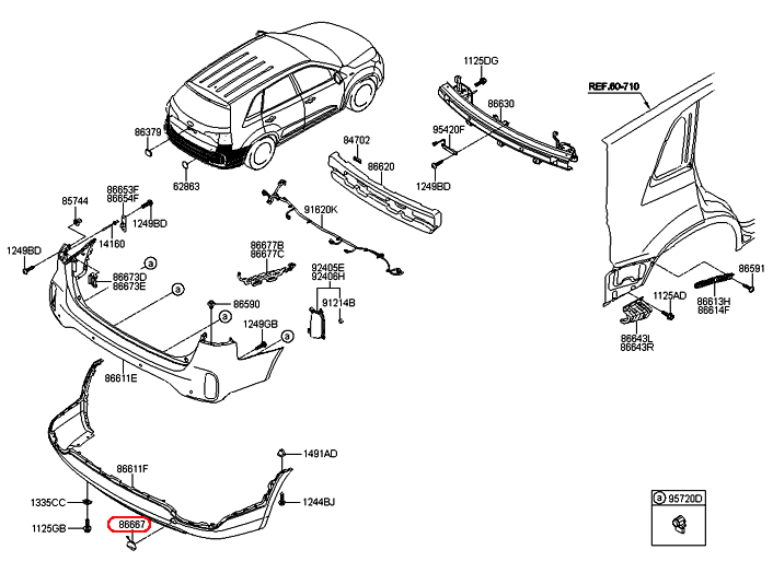 Nắp kéo xe KIA Sorento 15 sau, 866672P500,chính hãng KIA HCM