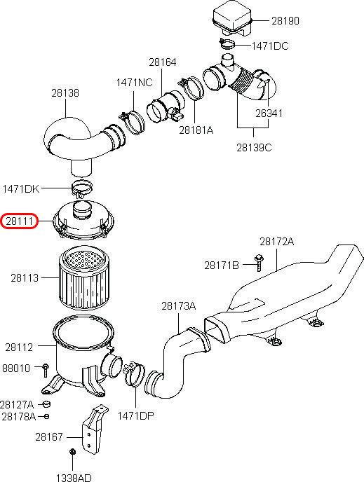 Nắp bầu lọc gió động cơ Starex 06, 281114A500, HYUNDAI HCM, KIA HCM, chính hãng HYUNDAI