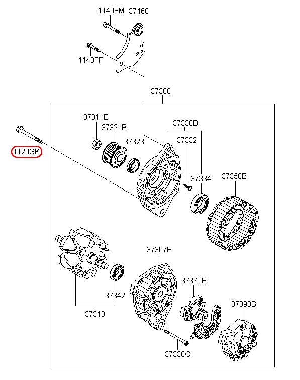 Bu lông máy phát KIA Sorento, 374512B000,chinha hãng KIA HCM