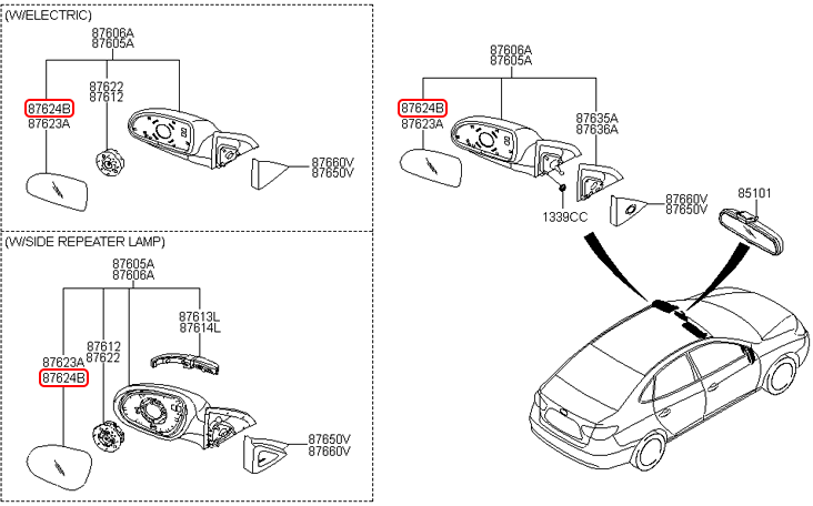 Mặt kính chiếu hậu chính hãng HYUNDAI RH | 876212L120 tại HCM