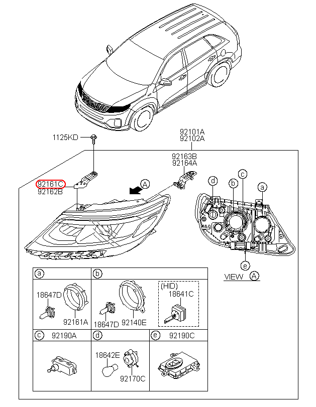 Bát đèn pha KIA Sorento 15 LH trước, 921312P500,chính hãng KIA HCM