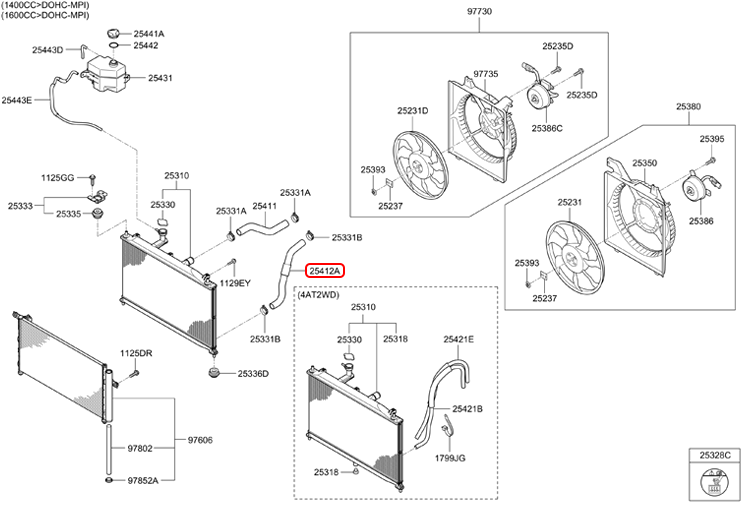 Ống két nước dưới chính hãng HYUNDAI | 254121E000 tại HCM