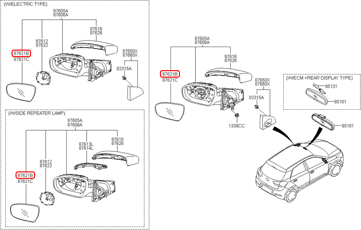 Mặt kính chiếu hậu chính hãng HYUNDAI RH | 87621C7020 tại HCM