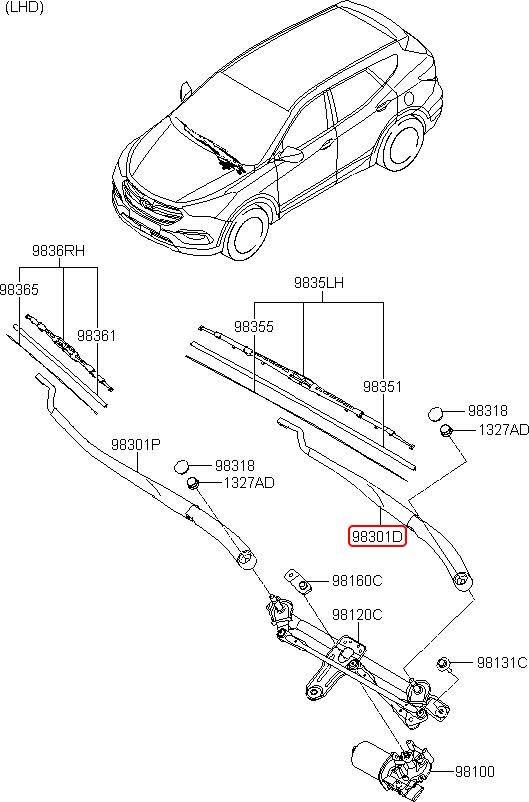 Cần gạt mưa trước chính hãng HYUNDAI LH | 983112W000 tại HCM