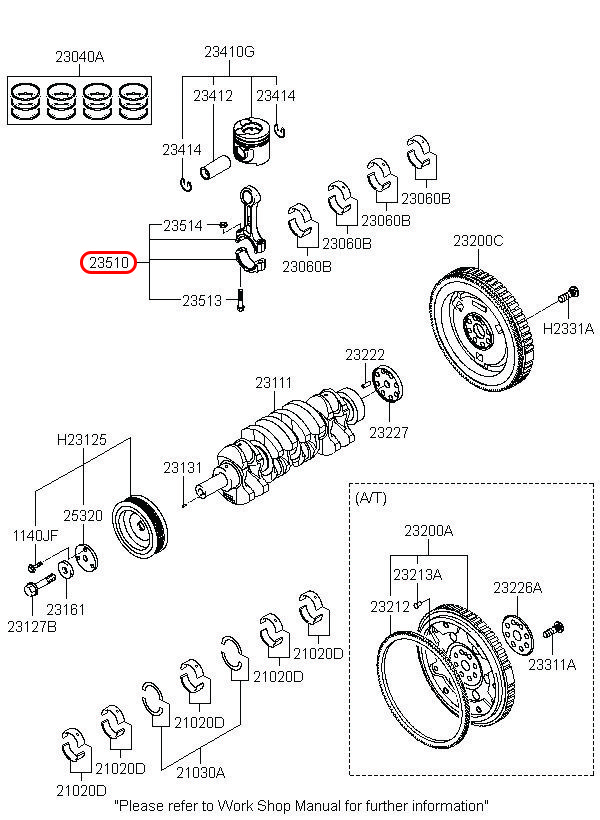 Tay dên Libero 05 2.5 động cơ D4CB, 235104A000, HYUNDAI HCM, KIA HCM, chính hãng HYUNDAI