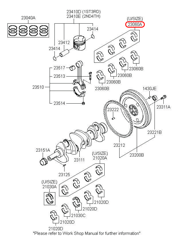 Miễng dên Libero 05 2.5 động cơ D4BH, 2306042001, HYUNDAI HCM, KIA HCM, chính hãng HYUNDAI