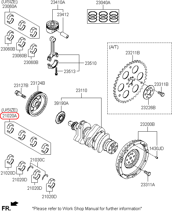 Miểng cốt máy KIA  Morning đời 2012-2016 Cos1, 2102004911, chính hãng KIA tại HCM.